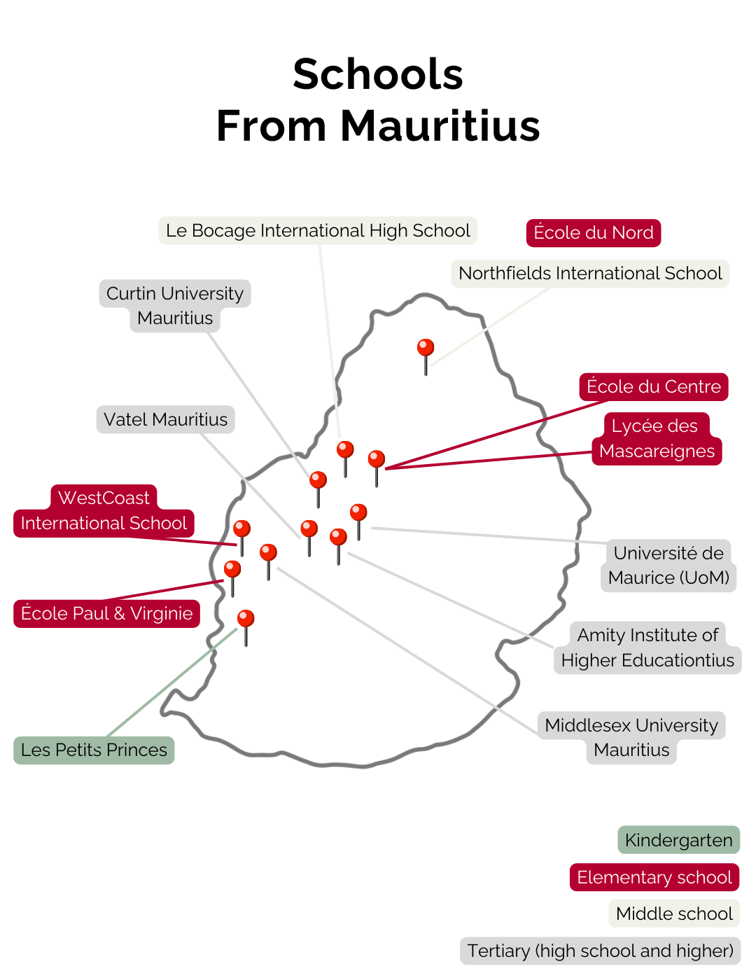 Map of schools in Mauritius